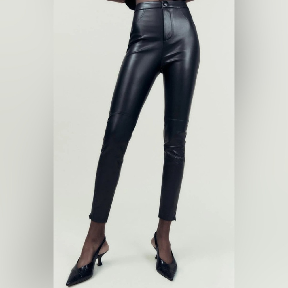 Zara Black Faux Leather High Rise Pants New With Tags Size XXL